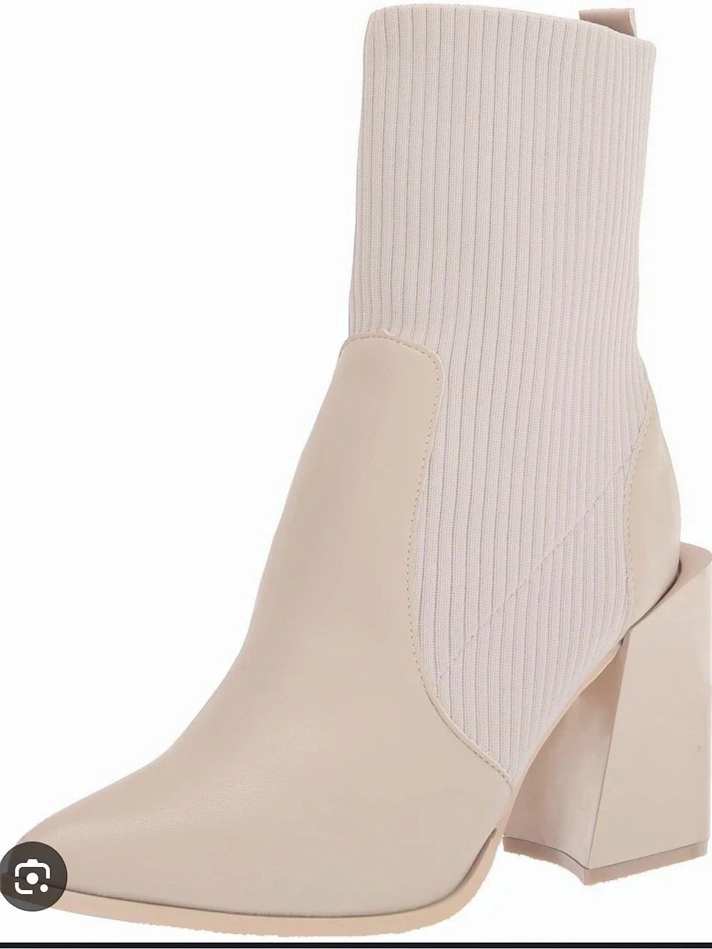 Yoki Block Heel Sock Ankle Boots in Beige Like New